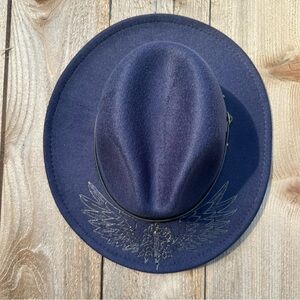 😇 NBW New Angel Wings Design Navy Fedora Hat Burned Hat Trend